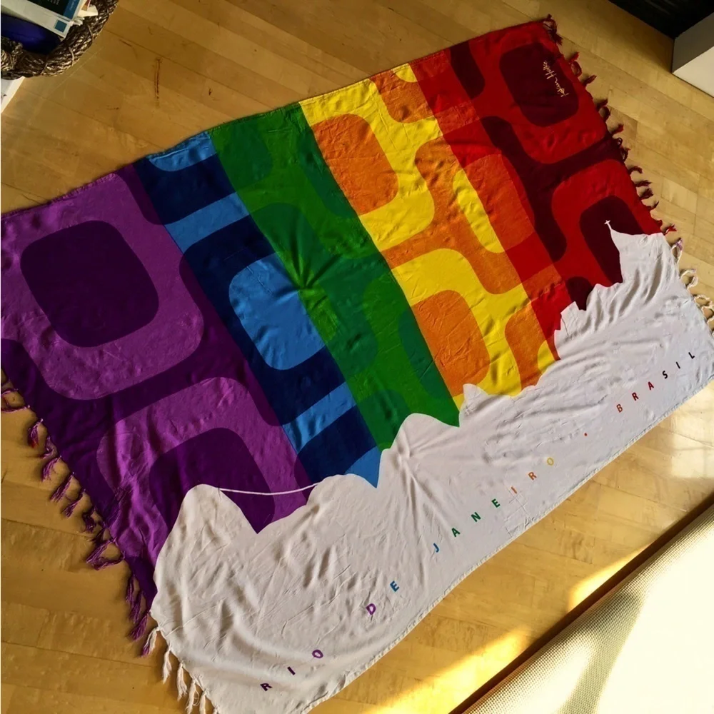 Colorful, Rainbow, Art Deco, Pashmina Style Fringe Wrap Scarf from Brazil